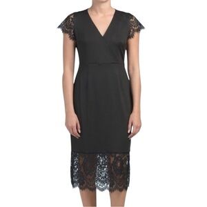 Nanette Lepore Black Dress Lace Trim Size 12 Surplice Neckline Coquette New